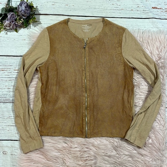 Majestic Filatures Leather Perforated Zip Front Lightweight Jacket - Picture 1 of 7